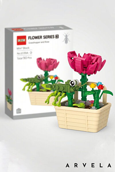Arvela Mini Blok Çekirge Figürlü Saksı Gül 90 Parça Lego