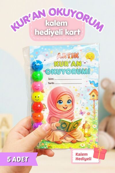Sticker Ekspres Kur'an Okuyorum Hediyesi 5 Adet Kur'an Töreni Hatırası Kartlı...