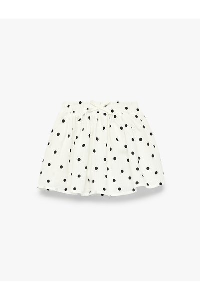 Koton Cotton Bow Detail A-Line Pleated Polka Dot Skirt