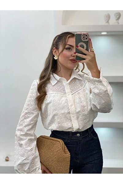 bysoca Γυναικεία μπλούζα μποέμ με λευκό σχέδιο, κεντημένη με παπιγιόν, βαμβακ...