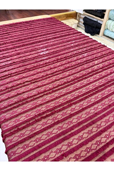 METERİAL Țesătură din dantelă cu franjuri de 150 cm - Dantelă roșie claret/ro...