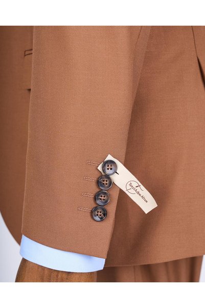TerziAdemAltun Italian Style Slim Fit Men's Jacket Vest Pants Suit Tan T12978