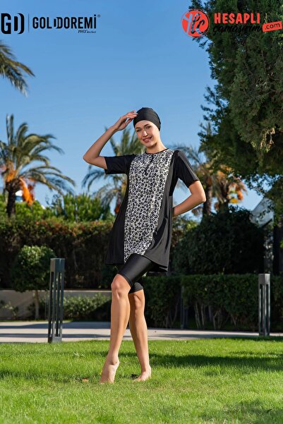 gd goldoremi Premium γυναικείο μαγιό μεγάλου μεγέθους με μισό μανίκι από ύφασ...