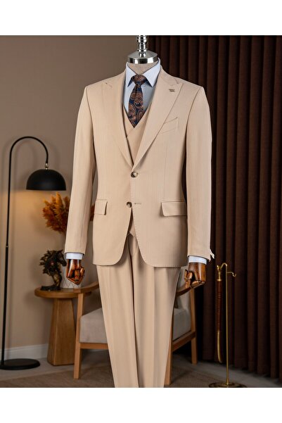 TerziAdemAltun Slim Fit Men's Pointed Collar Striped Jacket Vest Pants Suit B...