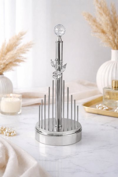 Teksev Silver Metal Coated Flower Model Luxury Towel Napkin Holder Kitchen Se...
