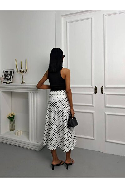 TrendParis Υφασμάτινη φούστα με πουά σχέδιο, λευκή