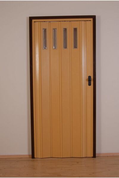 DEKORAKS 1Sıra Camlı Akordiyon Kapı Meşe Ahşap Desenli 72x200cm