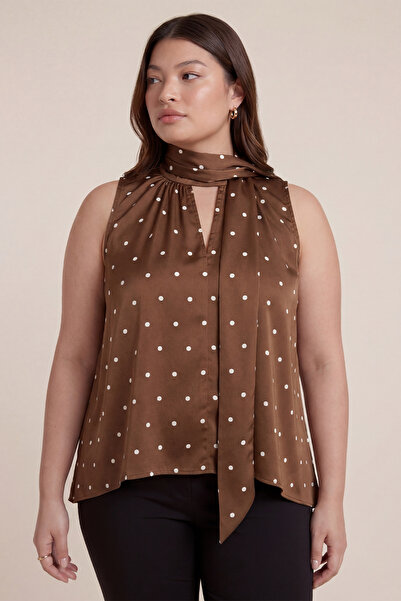 MYLİNE Μπλούζα με δέσιμο στο λαιμό, πουά, σατέν