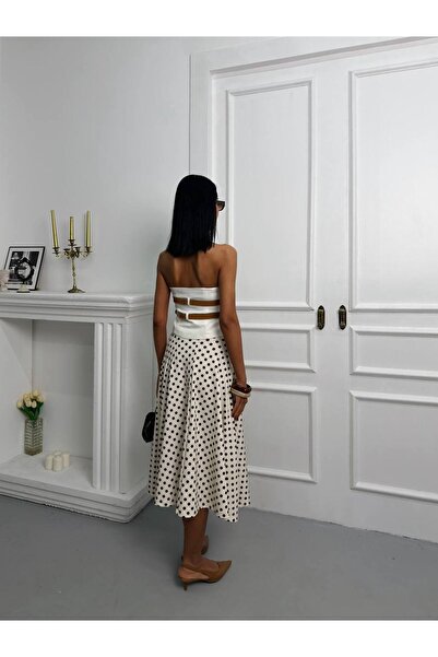 TrendParis Υφασμάτινη φούστα με πουά σχέδιο, εκρού