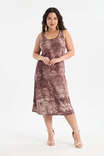 Madwilo Γυναικείο φόρεμα σε καφέ χρώμα με σχέδιο μπατίκ, με τιράντες, μεγάλου...