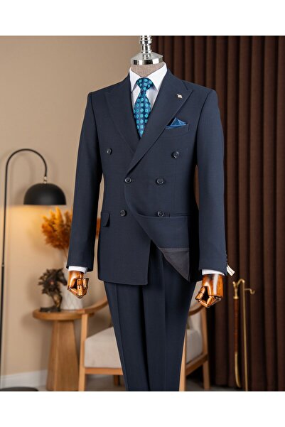 TerziAdemAltun Slim Fit Men's Double-Breasted Pointed Collar Jacket Pants Sui...