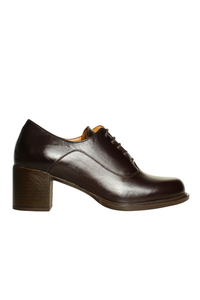 Platin Brown Leather Women's Lace-Up Heeled Shoes