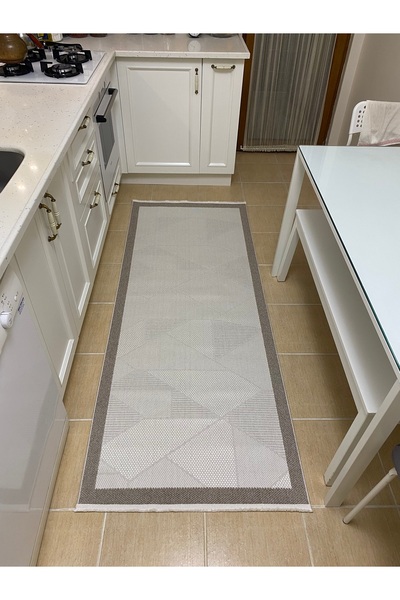 HALISHOP Elit Premium Sisal Halı Krem - Bej Kaymaz Taban Yıkanabilir Mutfak H...
