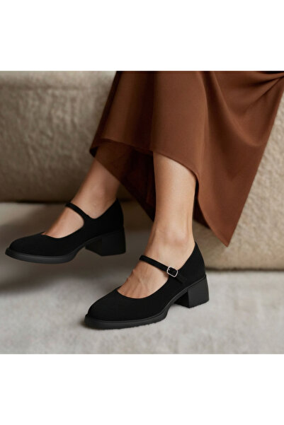 Platin Black suede women's strappy casual heeled shoes