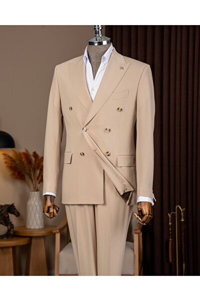 TerziAdemAltun Slim Fit Men's Double-Breasted Pointed Collar Striped Jacket P...