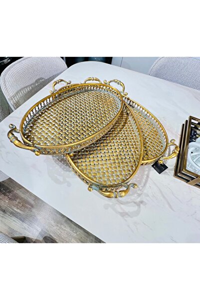 KARCILAR HOME STORE 3-Piece Antique Gold Decorative Tray