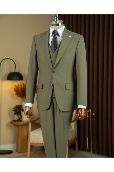 TerziAdemAltun Slim Fit Men's Pointed Collar Striped Jacket Vest Pants Suit G...