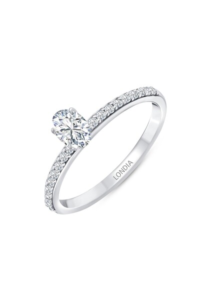 Londia Jewellery 14 AYAR ALTIN 0,55 KARAT DOĞAL PIRLANTA OVAL TEKTAŞ “YAN TAŞ...