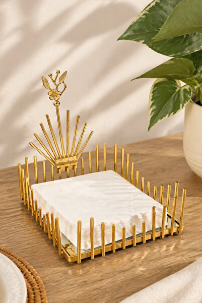 Teksev Gold Metal Mirrored Flower Model Luxury Square Napkin Holder Kitchen S...