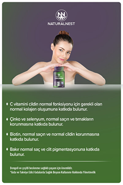 Naturalnest Collagen 60 Tablet- Kolajen peptitleri, Hyaluronik asit, Koenzim Q10, Biyotin