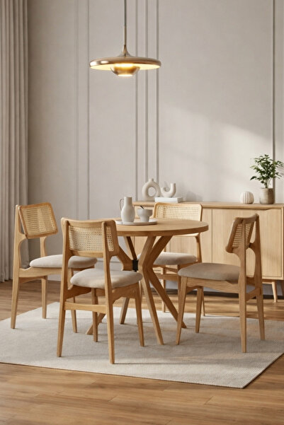 A2 Decor A2Decor Rovena 110x110 Yuvarlak Ahşap Masa Takımı – L Ayaklı Kayın M...