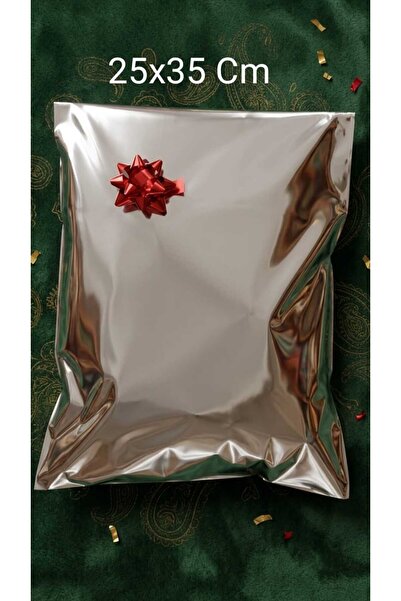 aybaş kağıtçılık Parlak Gümüş Lüks Metalik Hediye Poşeti 30x35 cm (10 Adet)