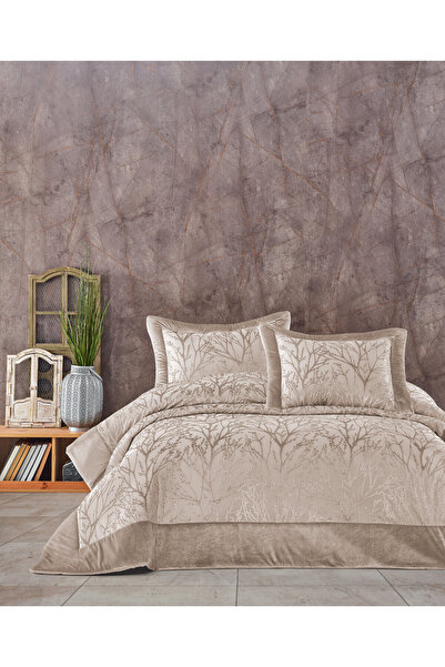 Elart Ανοιξιάτικο Σετ Καλύμματος Κρεβατιού Διπλό με Γέμιση Ίνας Βελούδινο Μπεζ