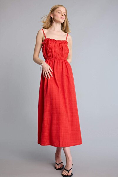 DeFacto Μίντι φόρεμα με τετράγωνο λαιμόκοψη και λινές τιράντες H4581AX26SM