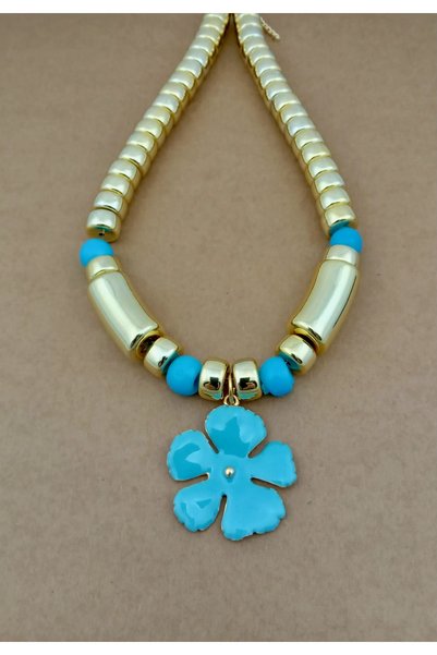 Orelia Takı Blue Enamel Flower Detailed Necklace