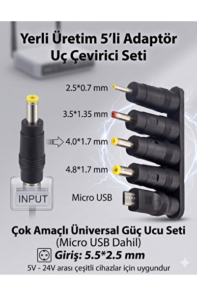 BRMK STORE YERLİ ÜRETİM ÇOKLU YEDEK ADAPTÖR UÇ ÇEVİRİCİ (2.5x0.7MM- 4.8x1.7MM...
