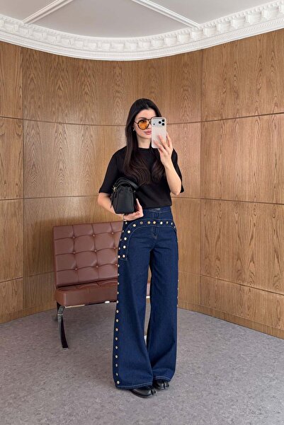 QİMYA BUTİK NOX Γυναικείο Κίτρινο Παντελόνι Τζιν με Λεπτομέρεια Πλήρους Εφαρμ...