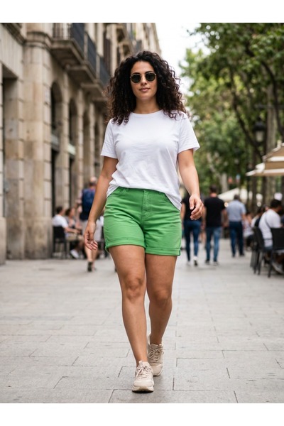 Kaizer Jeans Yeşil Double Paça Detaylı Denim Şort