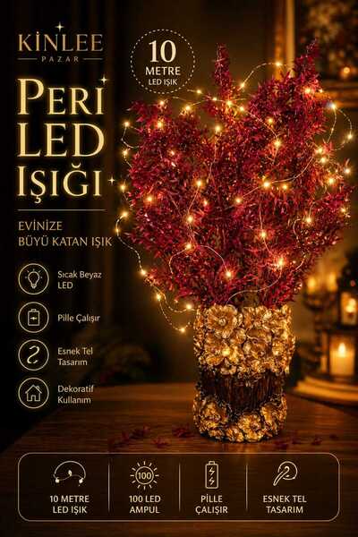 Kinlee Dekoratif Peri LED Işık 10m 100 LED – Sıcak Beyaz, Pilli, Esnek Tel
