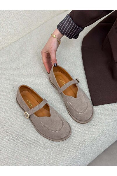 ERVANIN BUTİĞİ Beige Genuine Leather (Roger) V-Cut Women's Shoes