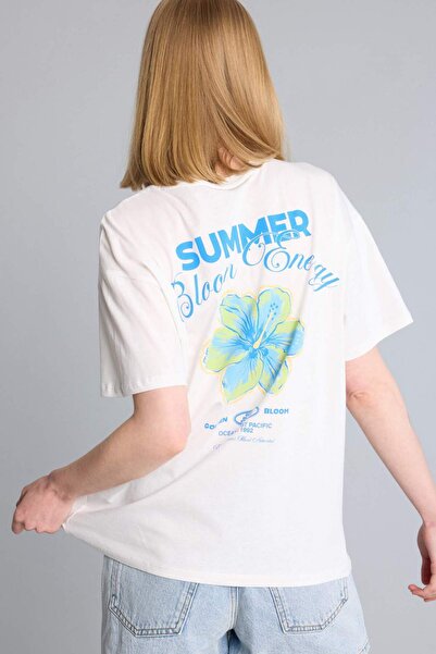 DeFacto Υπερμεγέθη μπλουζάκι με στάμπα και κοντό μανίκι H7726AX26SM