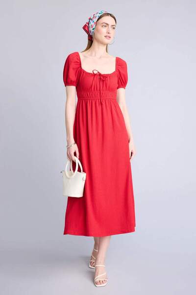 DeFacto Φόρεμα μίντι με τετράγωνο γιακά και κοντά μανίκια H7097AX26SM