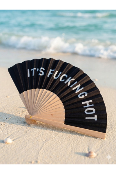 pivok Siyah Ahşap Yelpaze “It’s Fucking Hot” Yazılı – Katlanabilir El Yelpaze...