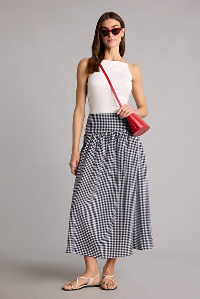 DeFacto Φούστα μάξι σε γραμμή Α με καρό σχέδιο και κανονική μέση H6697AX26SM