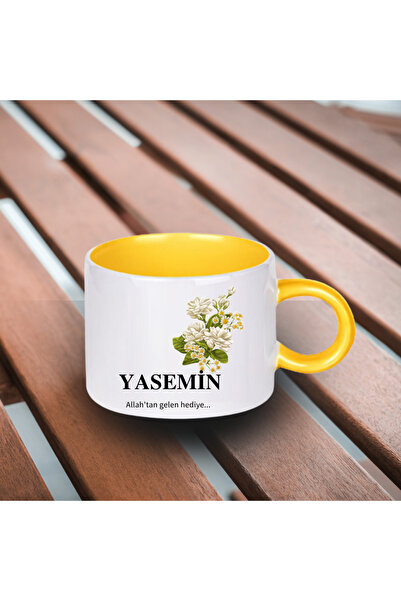 Yasemin İsmine Özel İçi ve Kulpu Sarı Renkli Motto Fincan