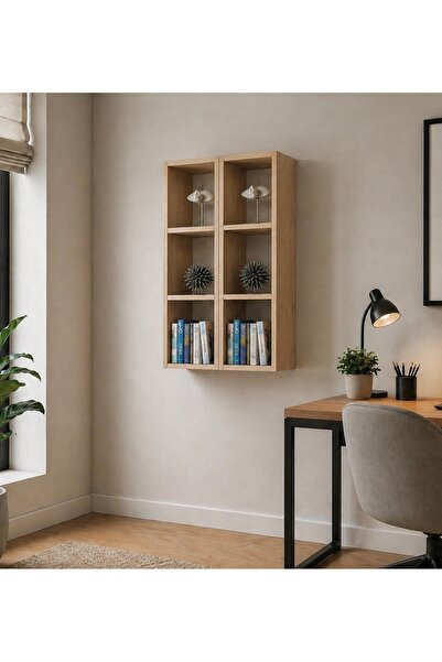 Dekormer Design Kitaplık Çalışma Odası Ofis Duvar Rafı 2 Li Mobilya Takım Cor...