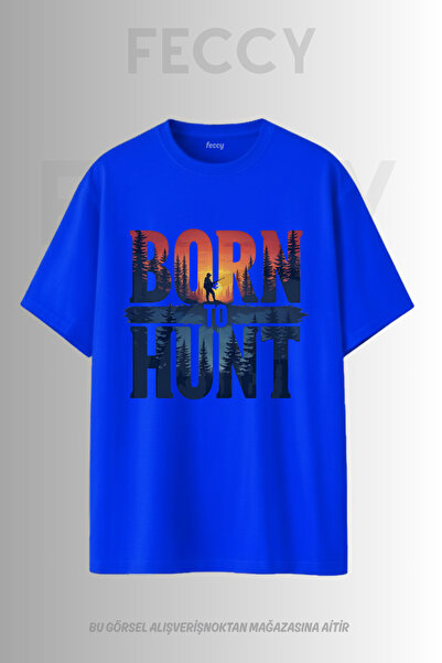 FECCY Tricou Premium Born To Hunt cu imprimeu tematic Hunter, unisex, supradi...