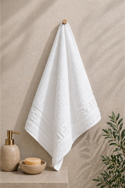 ET Collection Prosop de baie CAIAN grecesc, bumbac, alb, 70 x 130 cm, 500 g/mp