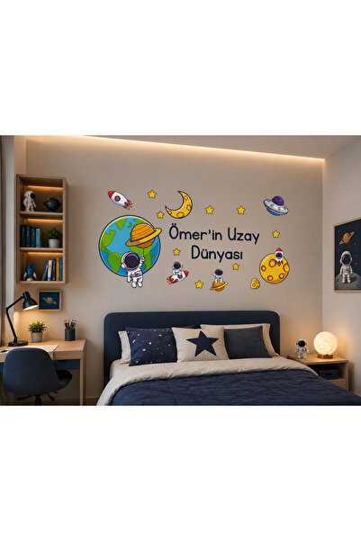 DHELEKTROMARKET Kişiye Özel İsimli Uzay Temalı Duvar Sticker Astronot Gezegen...