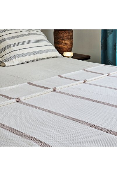 Kızıl Kahve Çizgili %100 Pamuk Waffle Desenli Çok Amaçlı Örtü Pike / Çift Kişilik 200x230