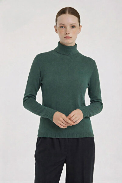 Triko Mısırlı Green Turtleneck Women's Sweater