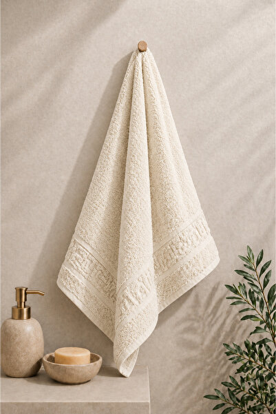 ET Collection Prosop de baie CAIAN grecesc, bumbac, crem, 70 x 130 cm, 500 g/mp