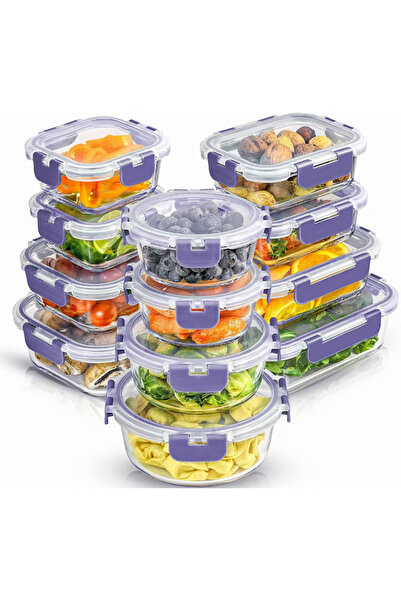 NEXTWAVE Σετ 12 γυάλινες κατσαρόλες NextWave ®️ Στεγανό καπάκι με 4 κλιπ, χωρ...