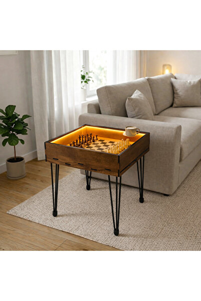 VENOCCİ Satranç Sehpası LED Aydınlatmalı Cam Kapaklı Orta Sehpa Puzzle Masası...