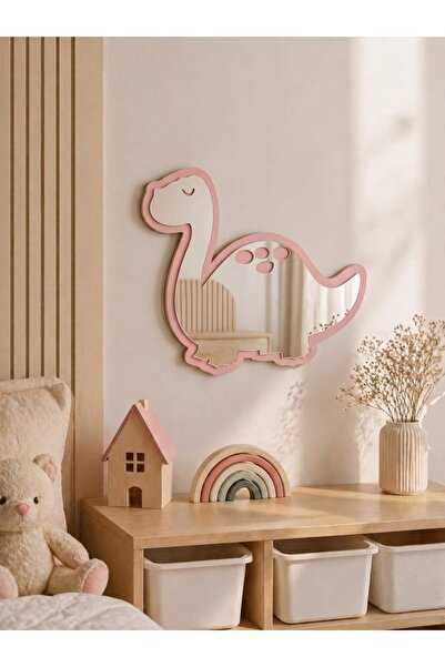 AyBu Design Montessori Uyumlu Bebek Odası Aynası - Ahşap Dinazor Figürlü Güvenli Ayna - 25x22 cm Kırılmaz Dekor