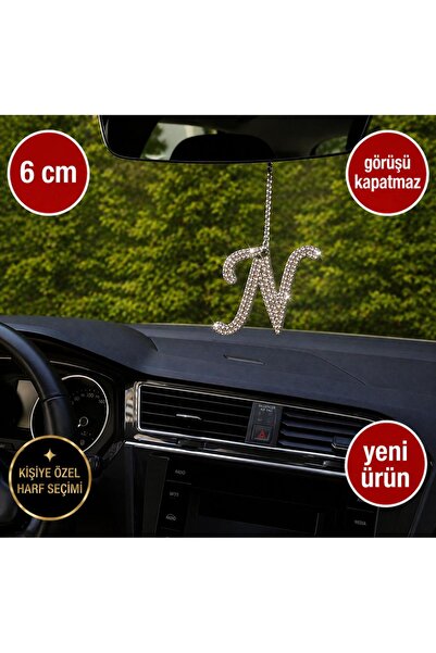 Arabasına Aşıklar Kulubü Cannot Block Vision 6 cm N Letter Ornament with Ston...